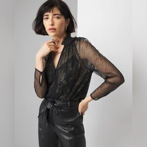 WHBM V-Neck Black Lace‎ and Gold Blouse Size 2